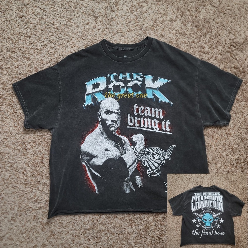 WWE The Rock Mens XL People's Champ Final‎ Boss Short Sleeve Gym Casual Shirt